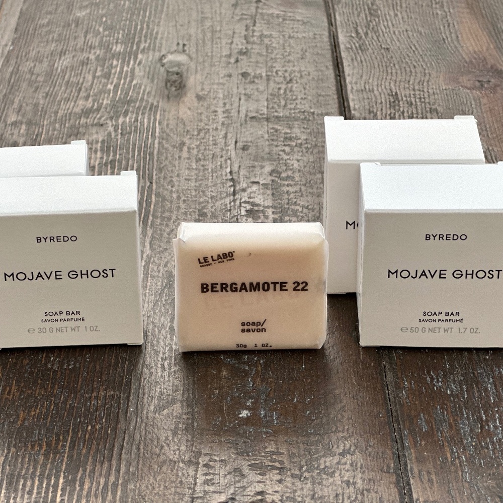 BYREDO MOJAVE GHOST + LE LABO BERGAMOTE Soap Bar Toiletry Amenity 6pc Set